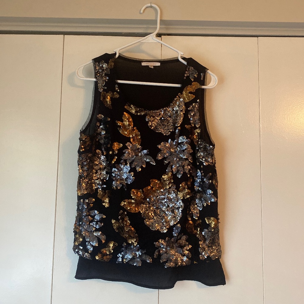 Sequence gold and silver black top